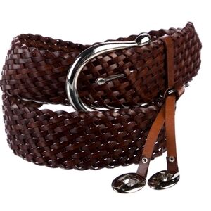 Michael Kors Braided Genuine Leather Belt Weave Casual Boho Brown Women's Size M